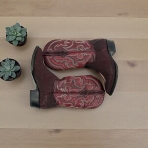 Aguila Real Men's 6 Stingray Leather Western Boots Burgundy Embroidered Snip Toe